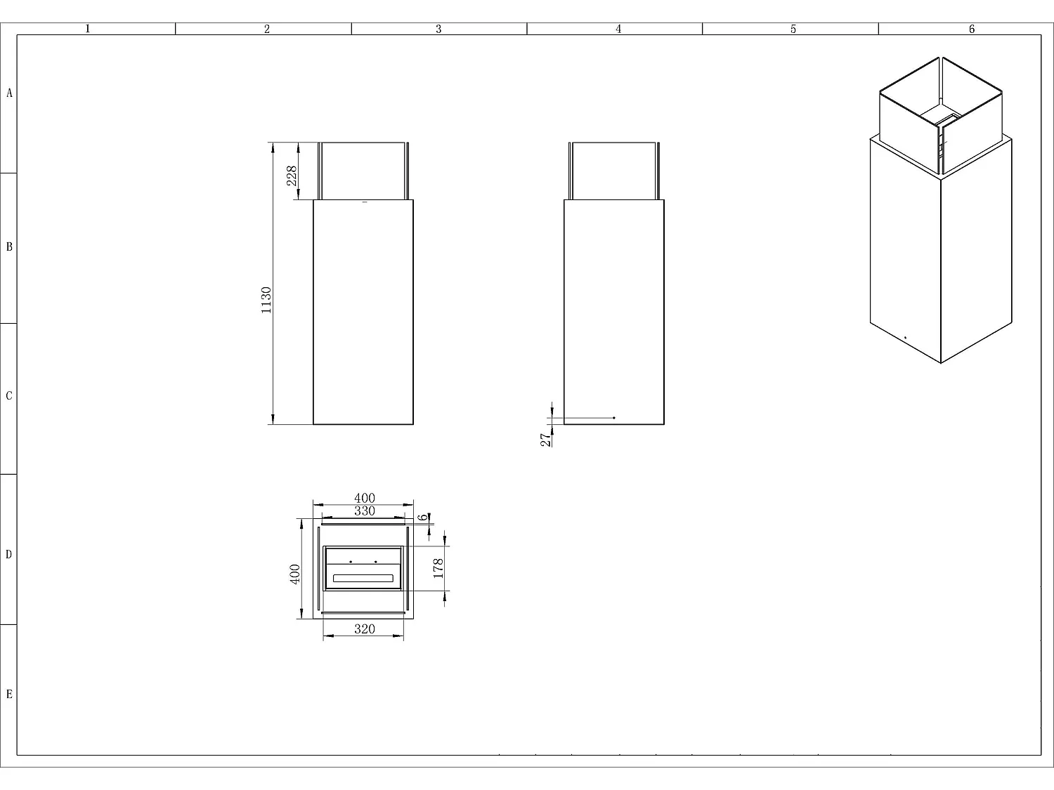 Bioethanol-Standkamin Ischia Weiß 40x40x115
