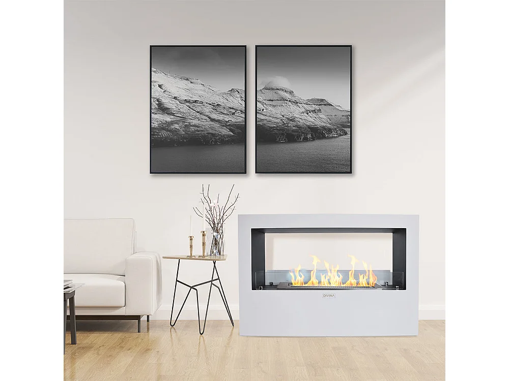 Cheminée au bioéthanol sur pied pour intérieur et extérieur Giotto S Blanc 100x30x70