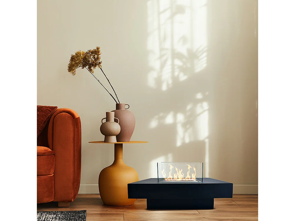 Cheminée à bioéthanol de sol pour intérieur et extérieur Panarea Noir 70x70x35