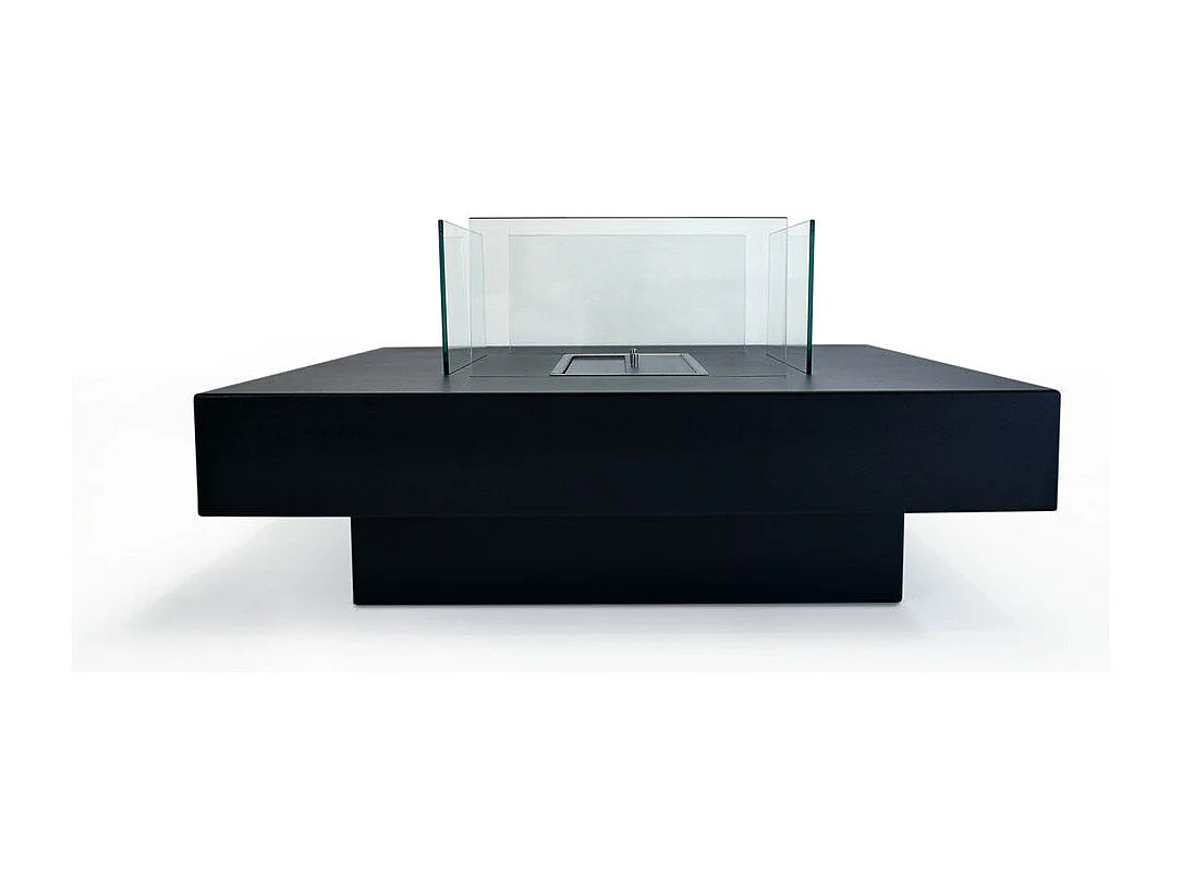 Bodenstehender Bioethanolkamin für drinnen und draußen Panarea Schwarz 70x70x35