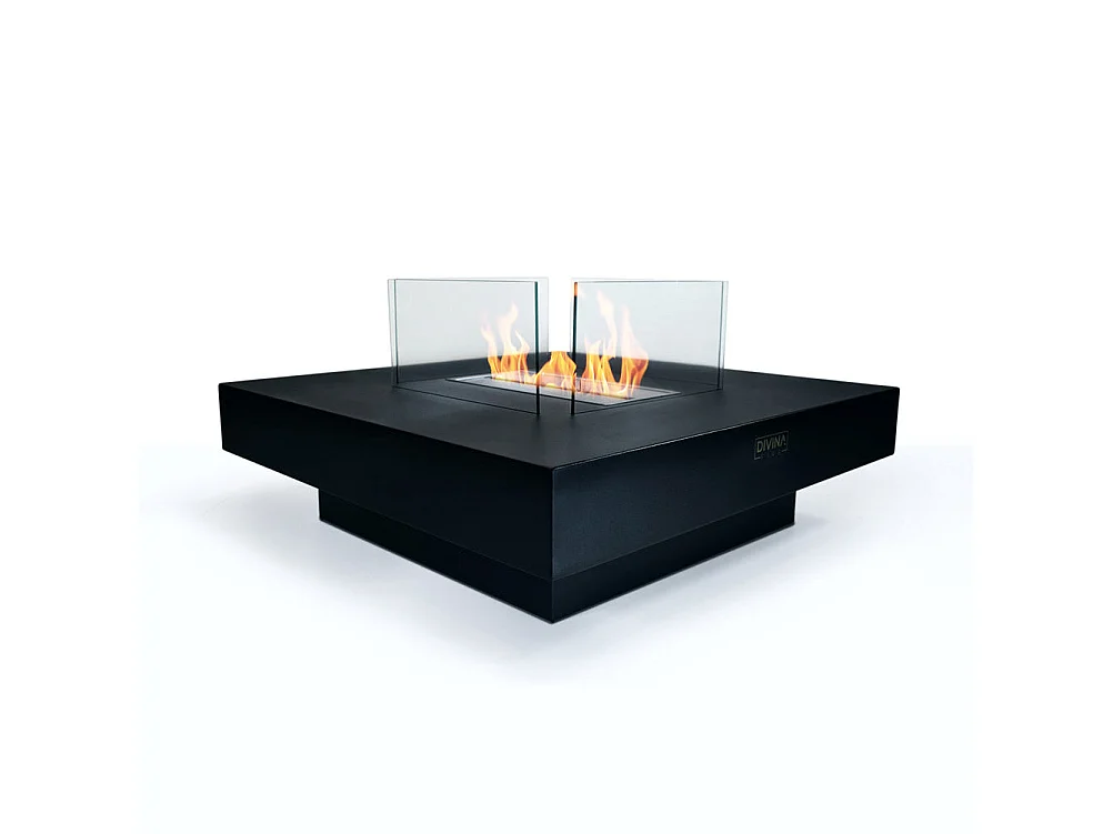 Kominek bioetanolowy Panarea Black 70x70x35 do użytku wewnątrz i na zewnątrz, stojący