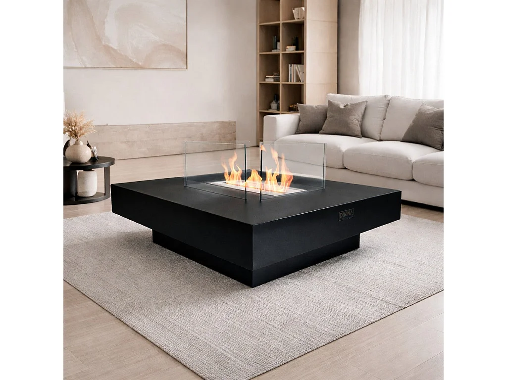 Kominek bioetanolowy Panarea Black 70x70x35 do użytku wewnątrz i na zewnątrz, stojący