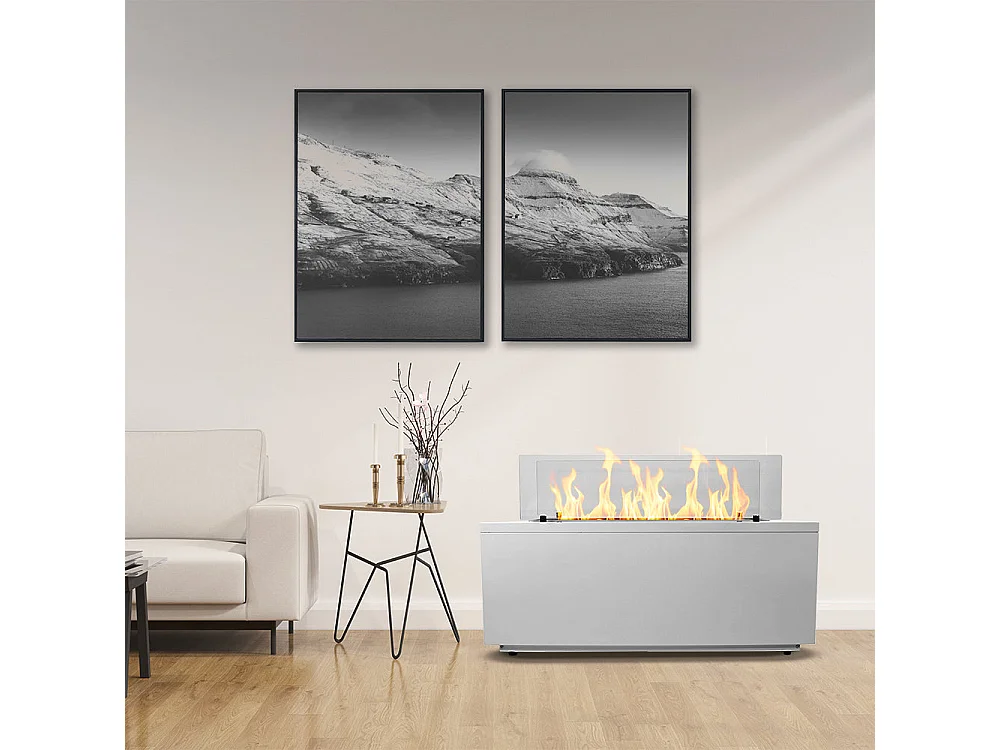 CARAVAGGIO Hvid indendørs/udendørs gulvstående bioethanolpejs L100xD40xH40 cm