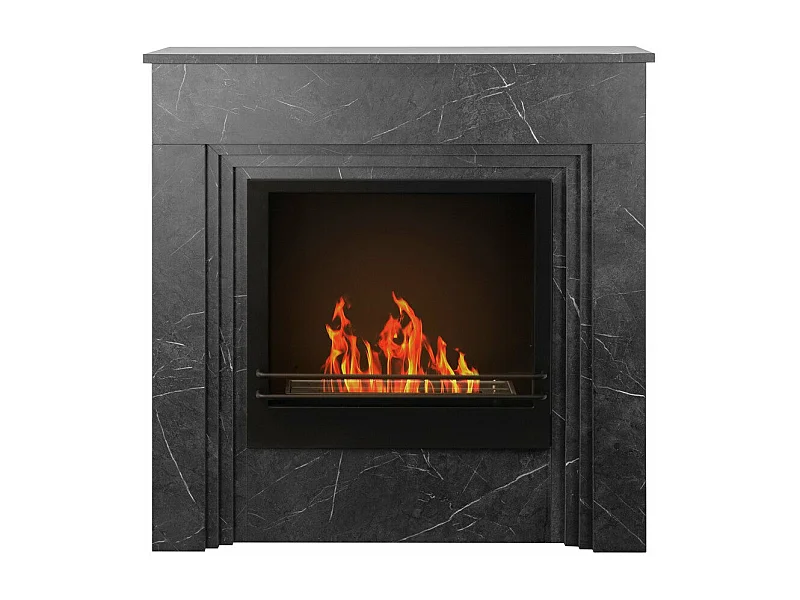 Terra Holz Bioethanol-Kamin in Schwarzem Marmoreffekt L96 x B35 x H96