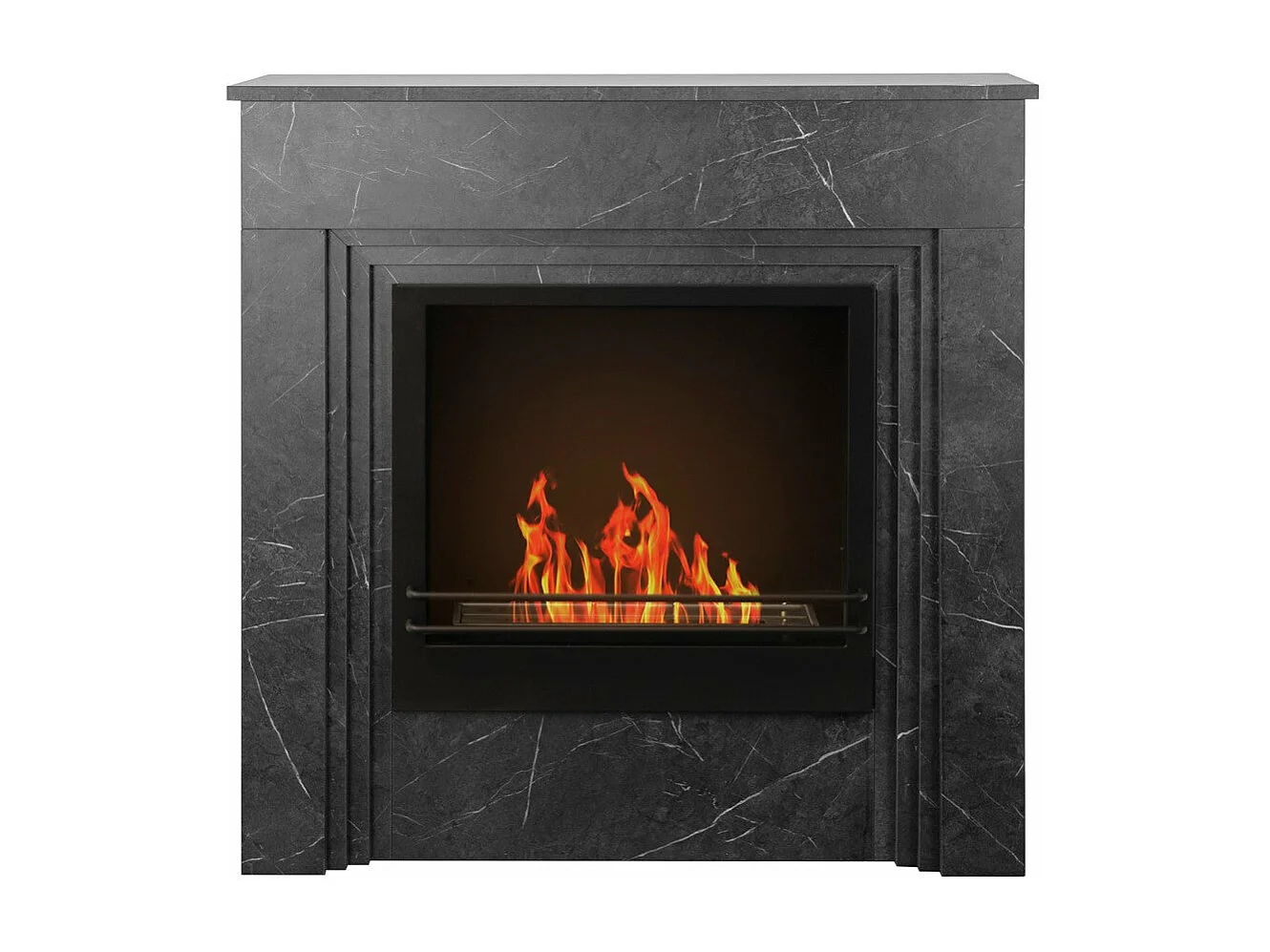 Chimenea de Bioetanol de Tierra en Madera con Efecto Mármol Negro L96 x P35 x H96