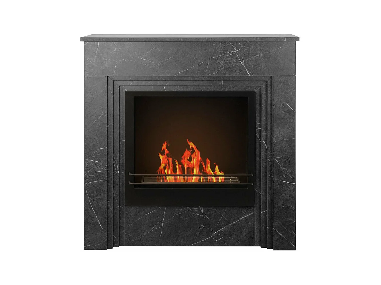Cheminée à Bioéthanol au Sol en Bois Effet Marbre Noir L96 x P35 x H96