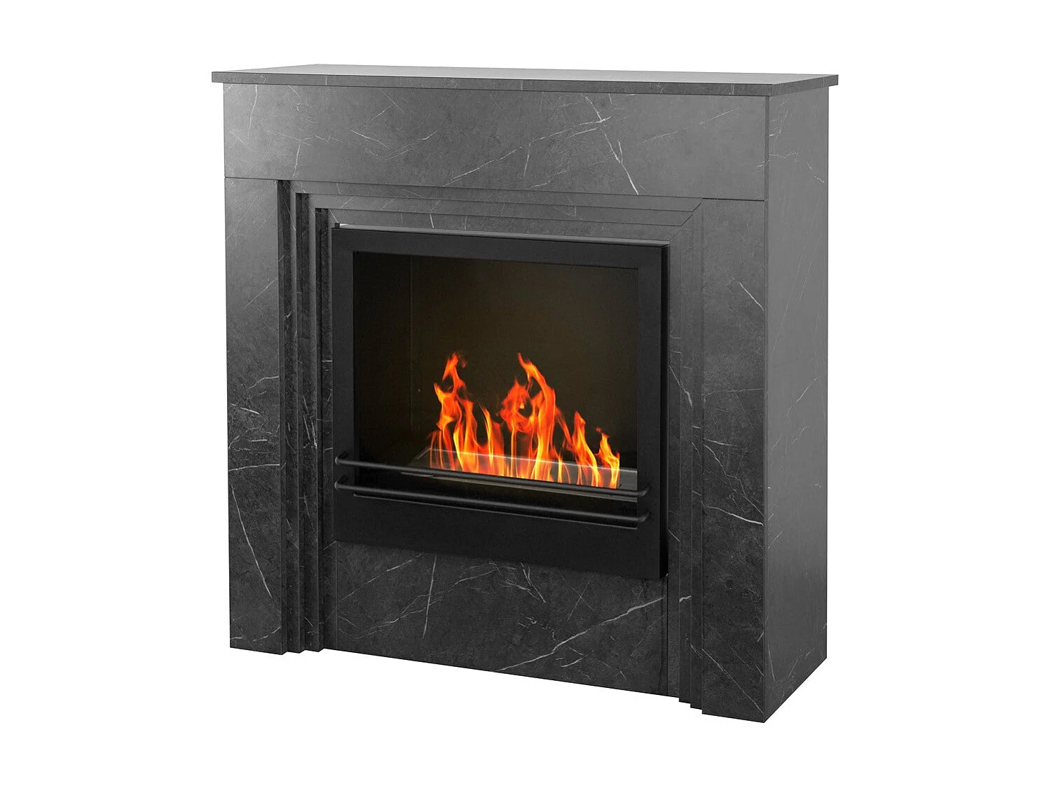 BELLINI bio-ethanol vloerhaard in hout met zwart marmereffect Made in Italy L96 x D35 x H96