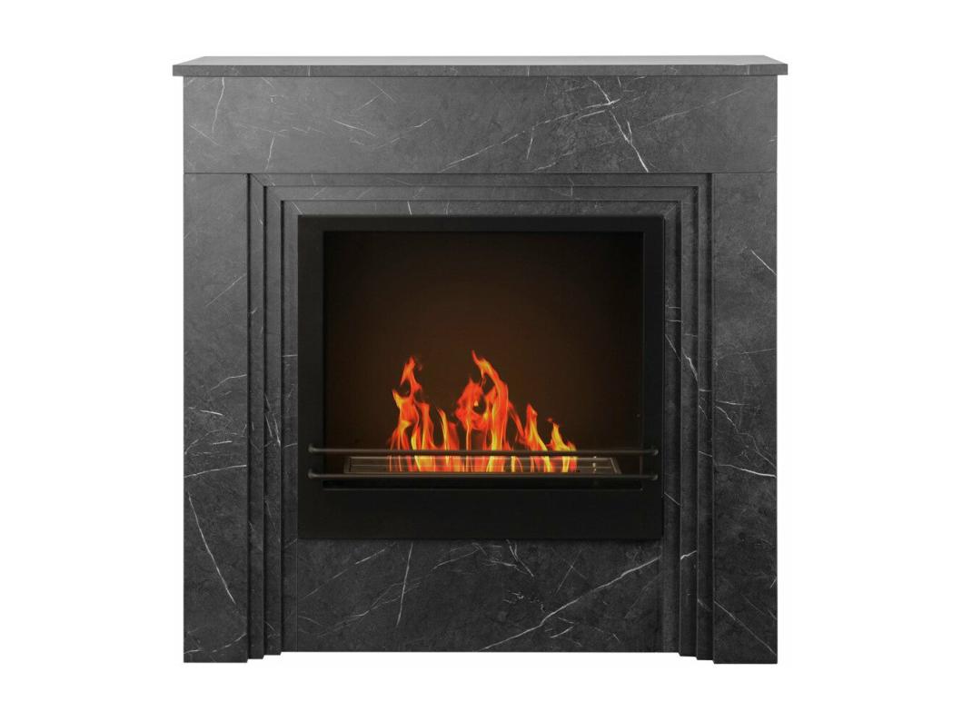 BELLINI bio-ethanol vloerhaard in hout met zwart marmereffect Made in Italy L96 x D35 x H96