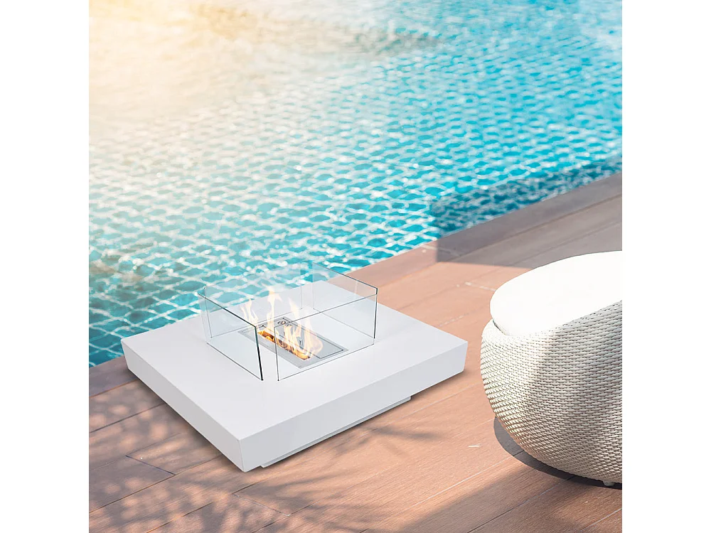 Cheminée à bioéthanol de sol pour intérieur et extérieur Panarea Blanc 70x70x35