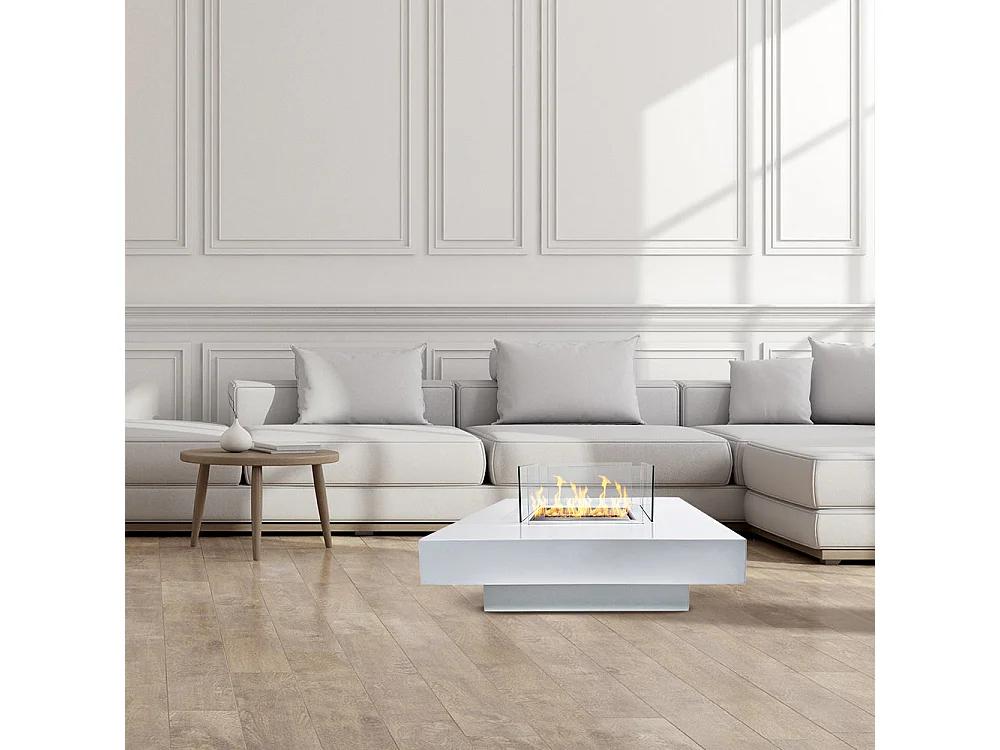 Cheminée à bioéthanol de sol pour intérieur et extérieur Panarea Blanc 70x70x35