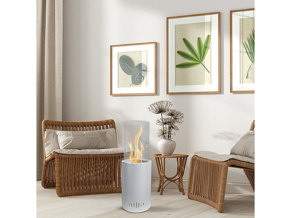 Cheminée à Bioéthanol de Sol pour Intérieur Extérieur Torcello Blanc 27x27x82