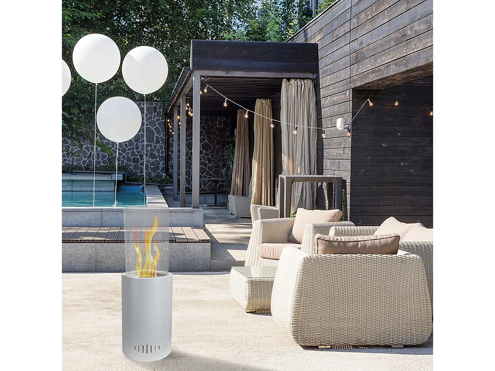 Cheminée à Bioéthanol de Sol pour Intérieur Extérieur Torcello Blanc 27x27x82