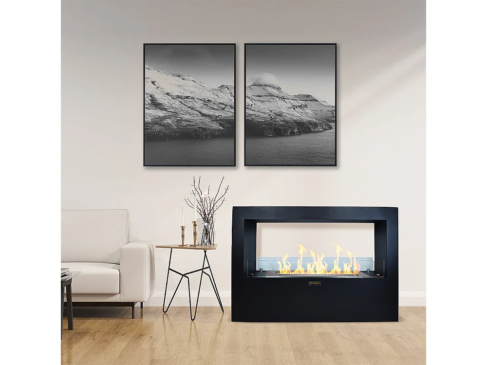 Cheminée au bioéthanol sur pied pour intérieur et extérieur Giotto S Noir 100x30x70