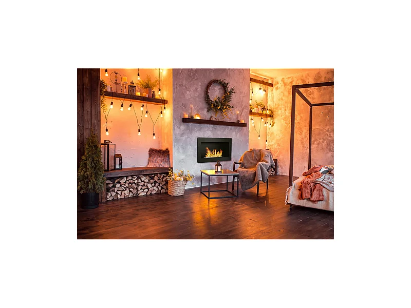 Cheminée bioéthanol murale ou encastrable Lucca Black L 90 x P 12 x H 40
