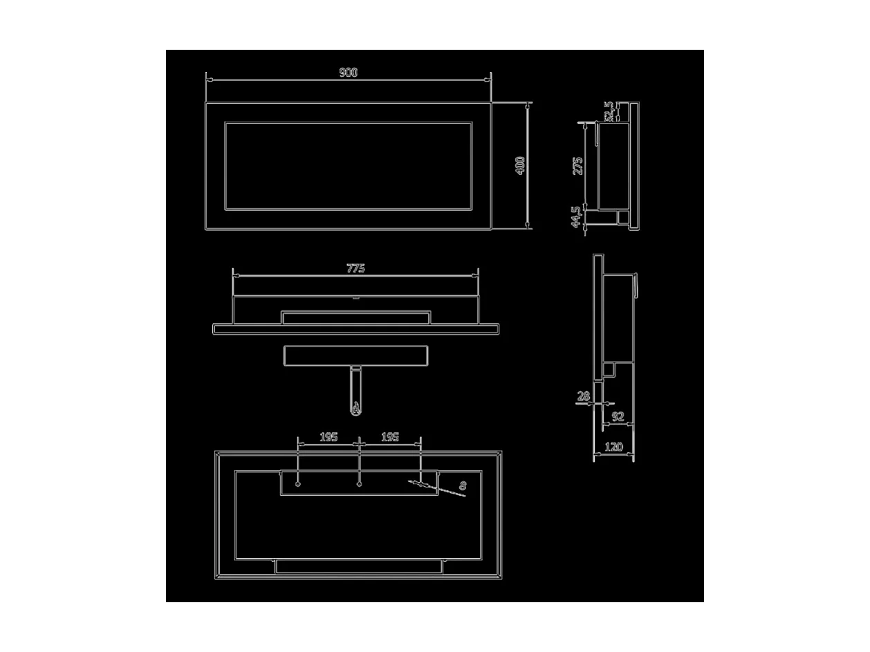 Cheminée bioéthanol murale ou encastrable Lucca Nero L 90 x P 12 x H 40