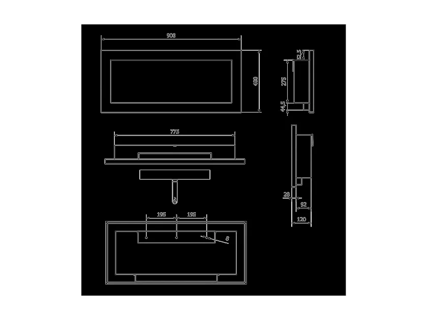 Cheminée bioéthanol murale ou encastrable Lucca Nero L 90xP 12xH 40
