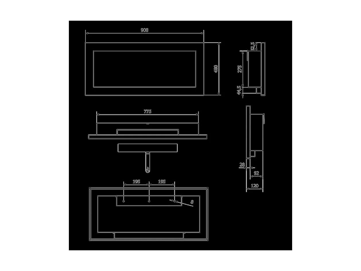 Wand- of inbouw bio-ethanolhaard Lucca Nero L 90 x D 12 x H 40
