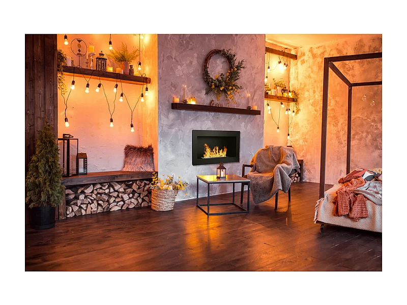 Wand- of inbouw bio-ethanolhaard Lucca Nero L 90 x D 12 x H 40