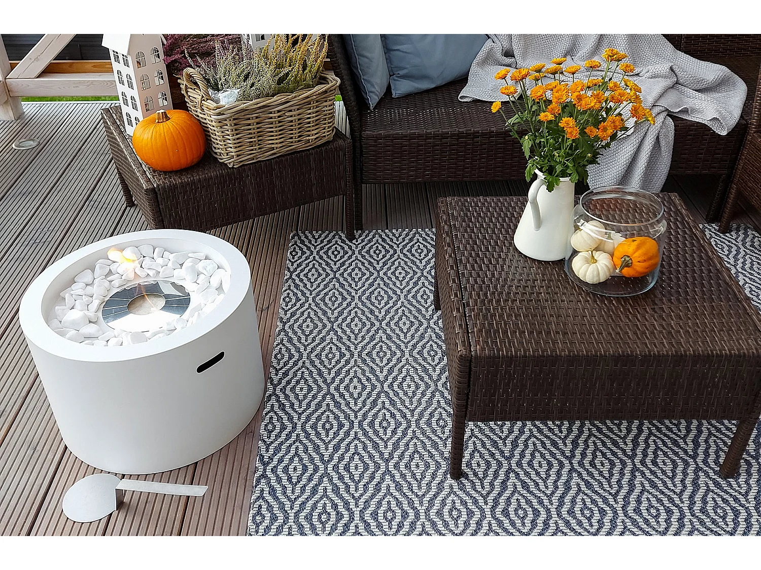 Cheminée au bioéthanol brasero de jardin rond pour intérieur et extérieur RODI Blanc d.47,5