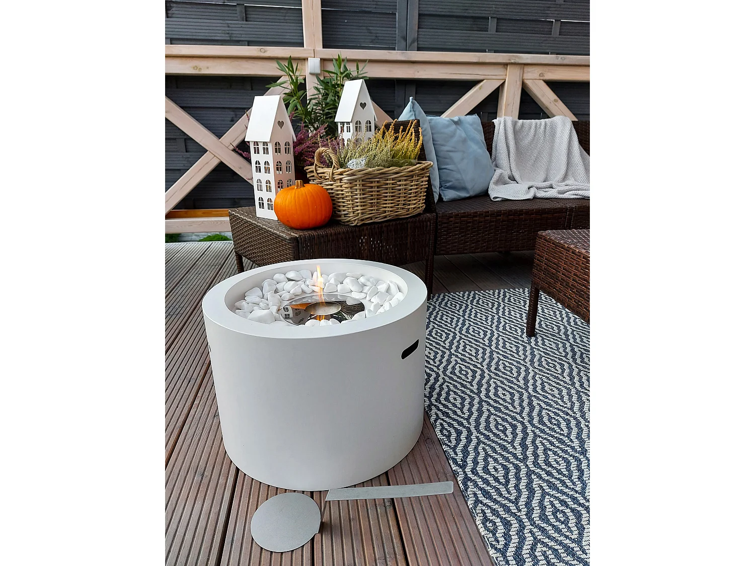 Cheminée au bioéthanol brasero de jardin rond pour intérieur et extérieur RODI Blanc d.47,5