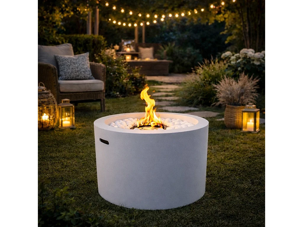 Cheminée au bioéthanol brasero de jardin rond pour intérieur et extérieur RODI Blanc d.47,5