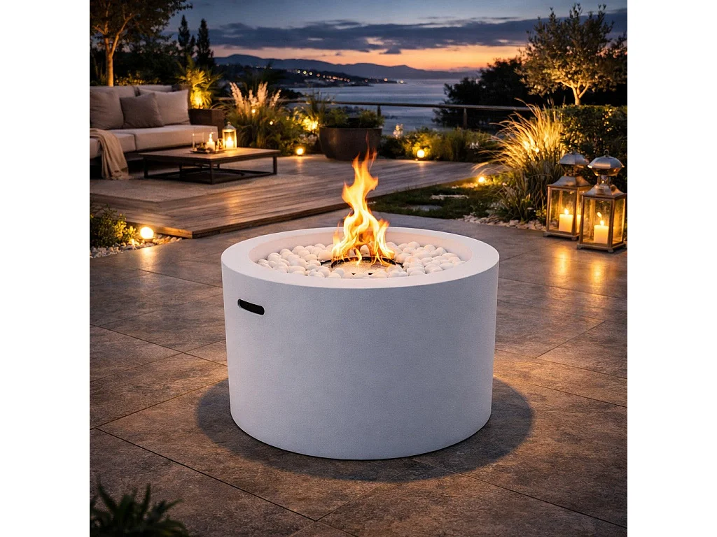 Cheminée au bioéthanol brasero de jardin rond pour intérieur et extérieur RODI Blanc d.47,5