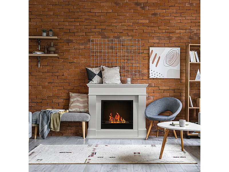 Lareira bioetanol de piso WASHINGTON Branco L111 x D43 x H99