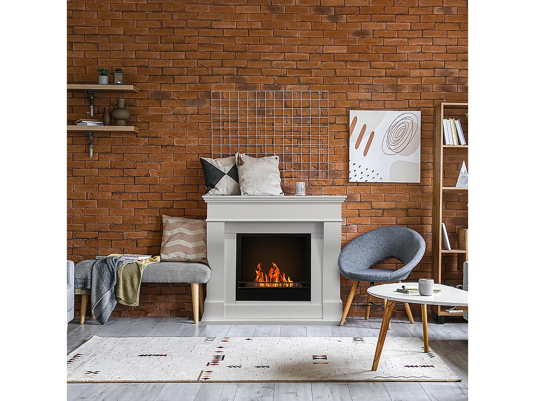 Cheminée bioéthanol au sol biocheminée WASHINGTON Blanc L111 x P43 x H99