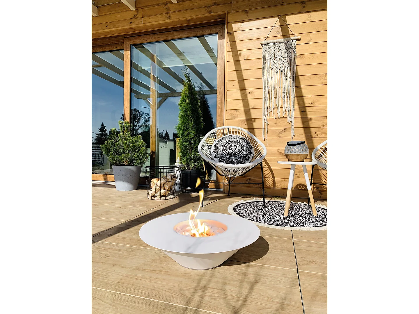 Cheminée à bioéthanol de jardin ronde pour extérieur SANTORINI Blanc d.60