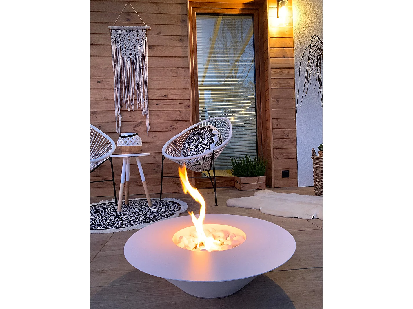 Cheminée à bioéthanol de jardin ronde pour extérieur SANTORINI Blanc d.60