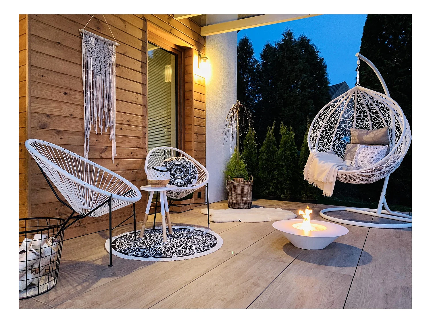 Cheminée à bioéthanol de jardin ronde pour extérieur SANTORINI Blanc d.60