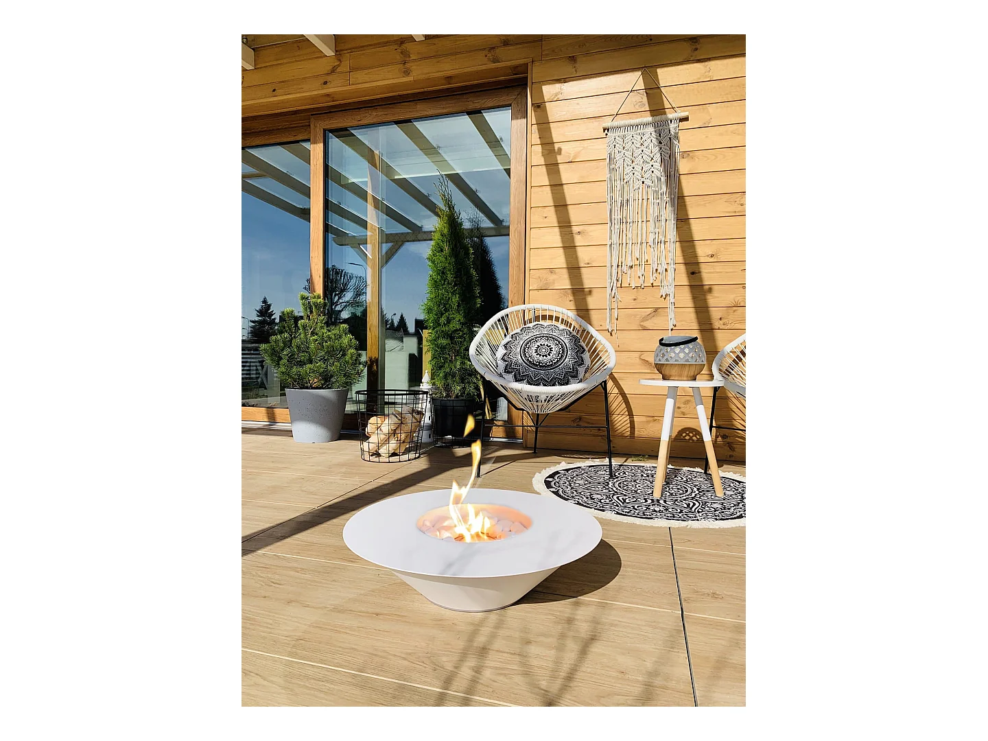 Cheminée à bioéthanol de jardin ronde pour extérieur SANTORINI Blanc d.60