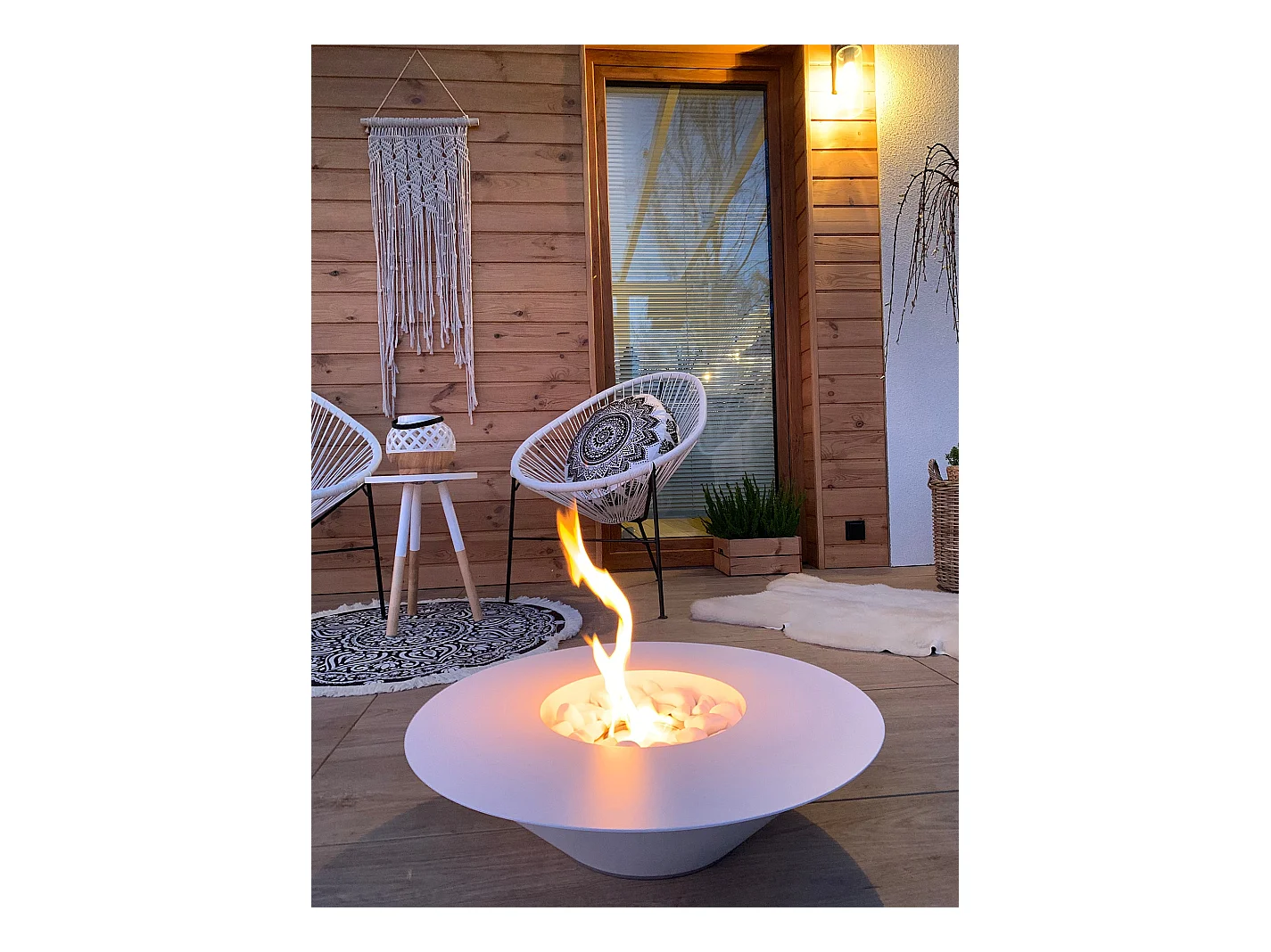 Cheminée à bioéthanol de jardin ronde pour extérieur SANTORINI Blanc d.60