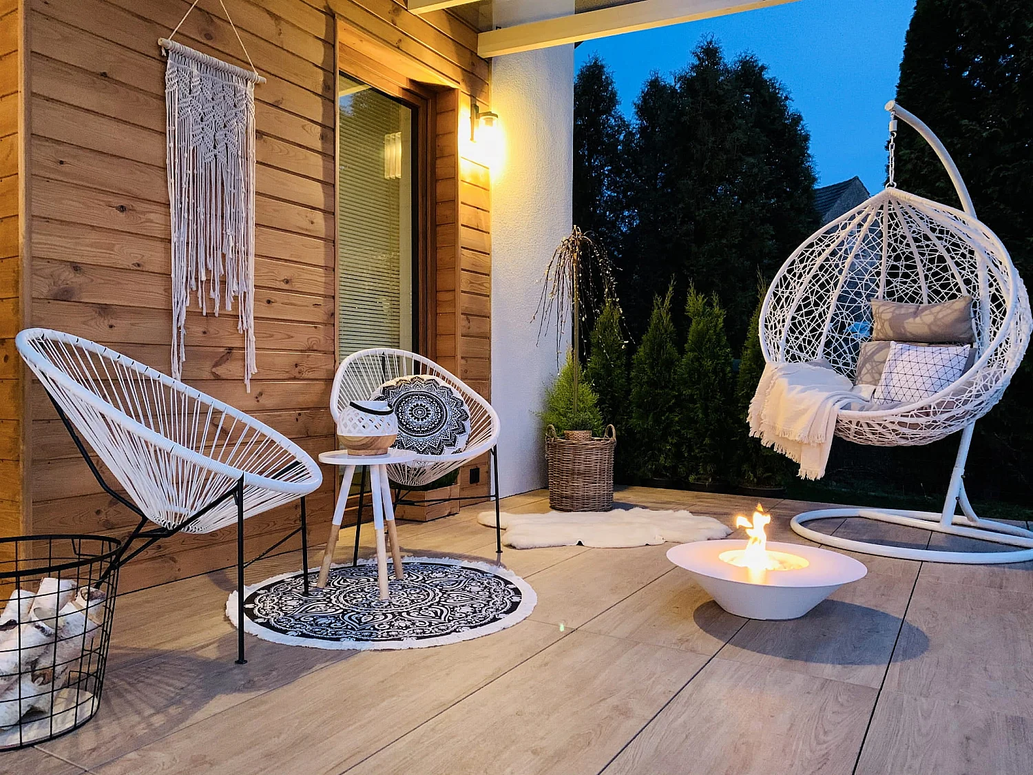 Cheminée au bioéthanol brasero de jardin rond pour extérieur SANTORINI Blanc d.60