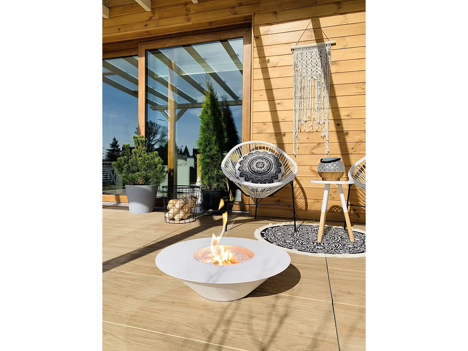 Lareira de bioetanol redonda branca para jardim externo SANTORINI D.60