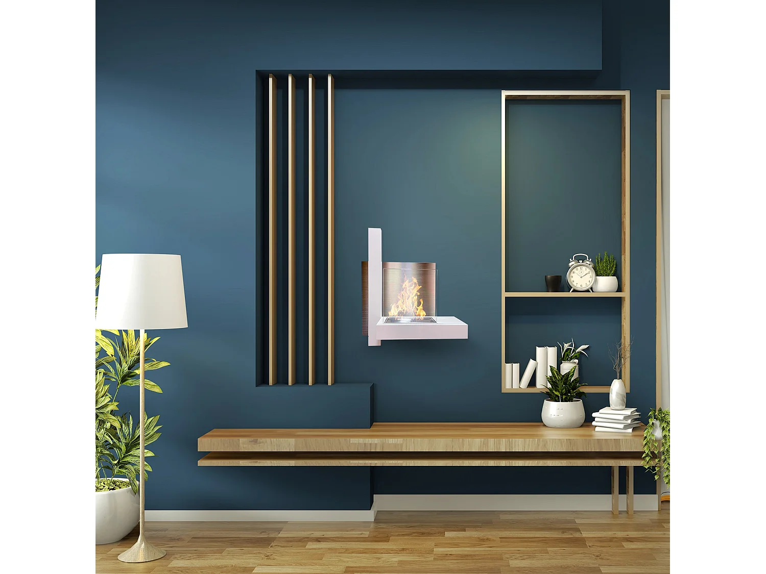 Cheminée murale au bioéthanol VIENNA Blanc L65 x H75 x P23