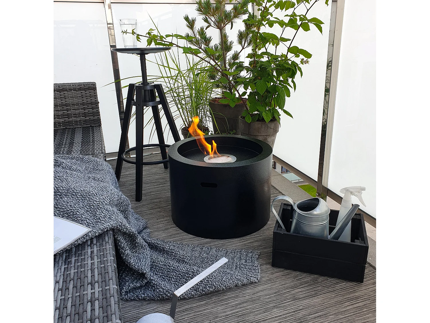 Cheminée au bioéthanol brasero de jardin rond pour intérieur et extérieur RODI Noir d.47,5