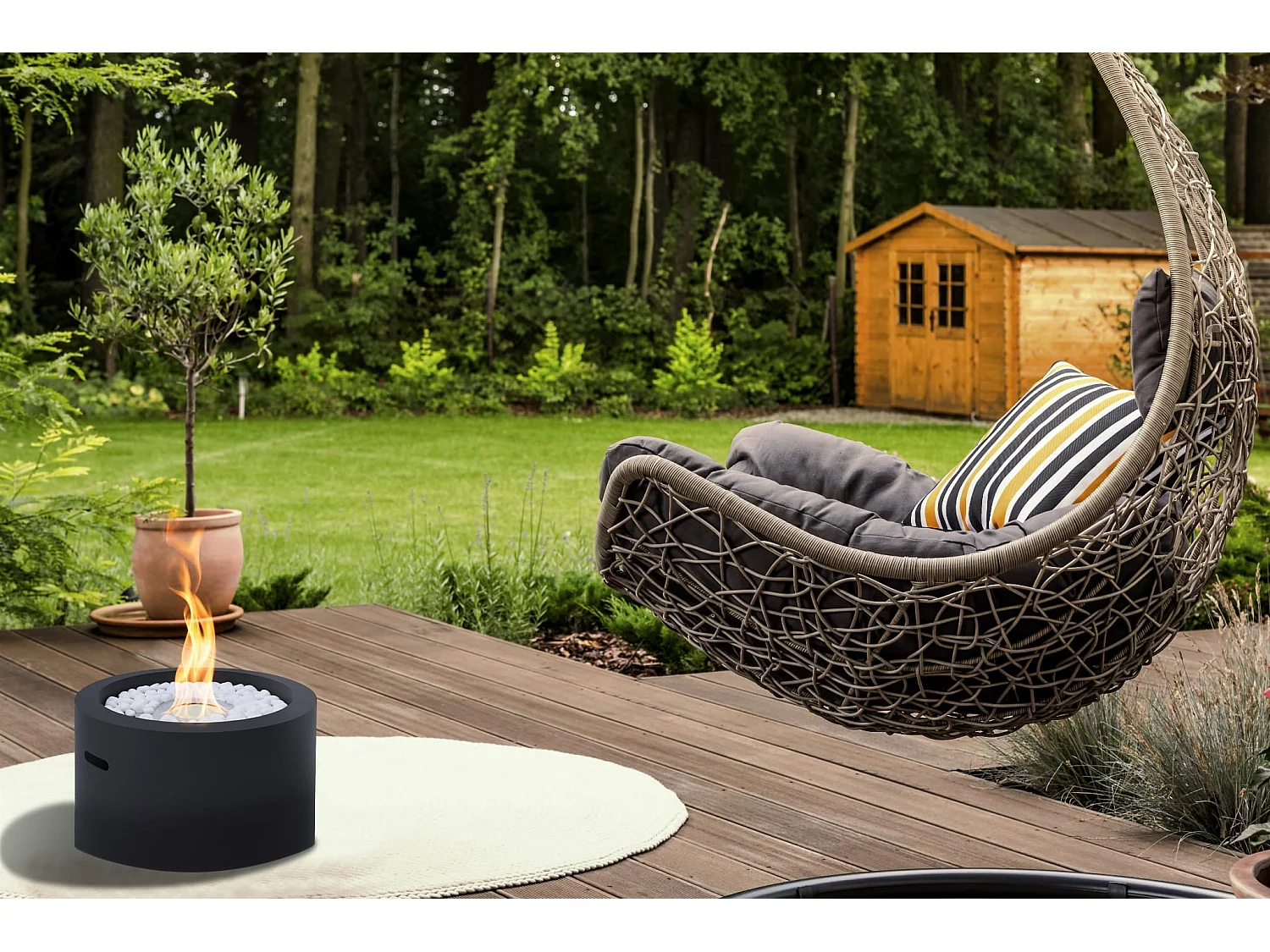 Cheminée au bioéthanol brasero de jardin rond pour intérieur et extérieur RODI Noir d.47,5