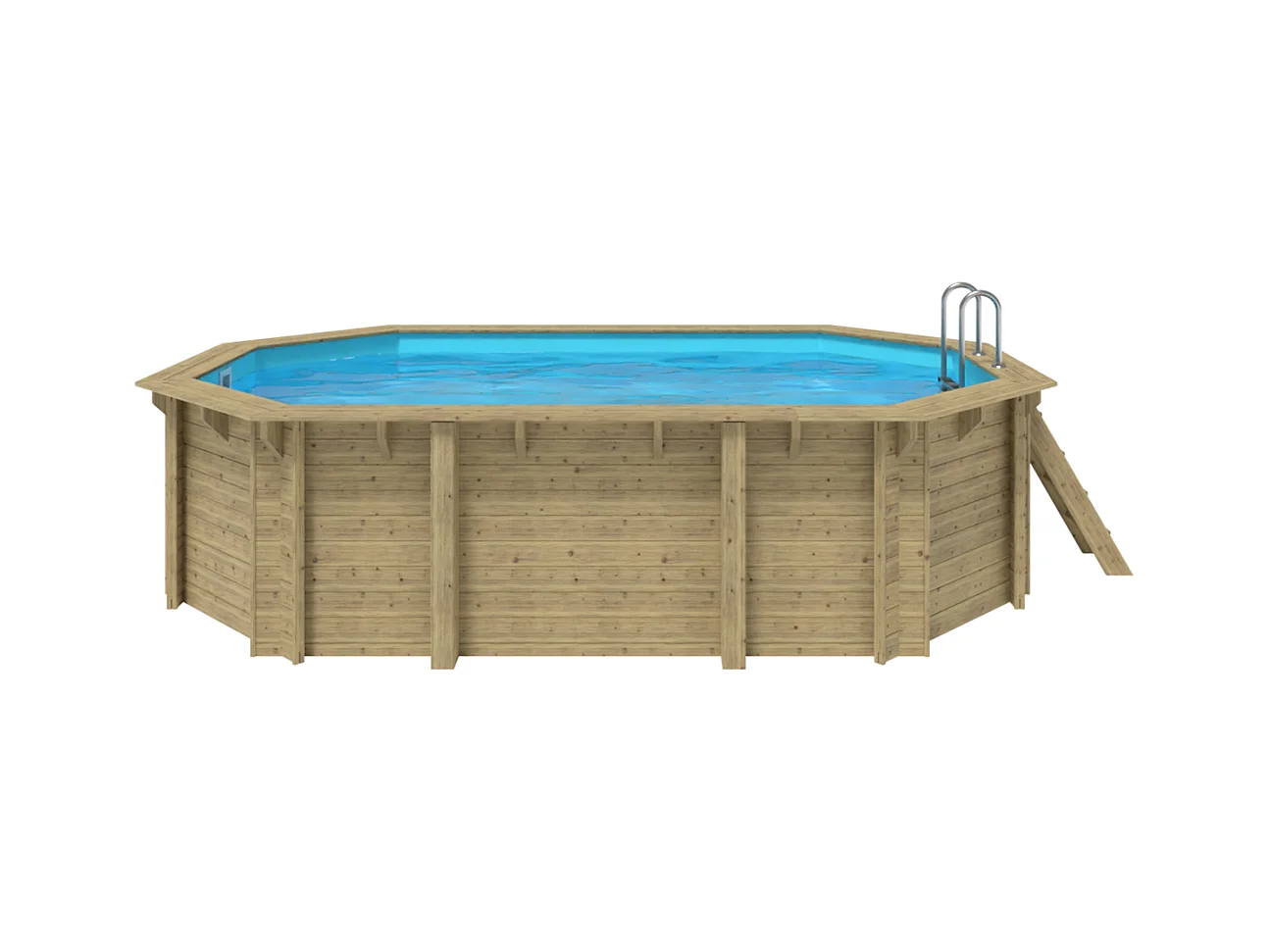 WATERCLIP - Piscine bois octogonale 541 x 350 cm - 12m2 - Autoclave IV - Liner 70/100 - Rainurée languette + Filtration 8m3/h + Echelle - EMEO