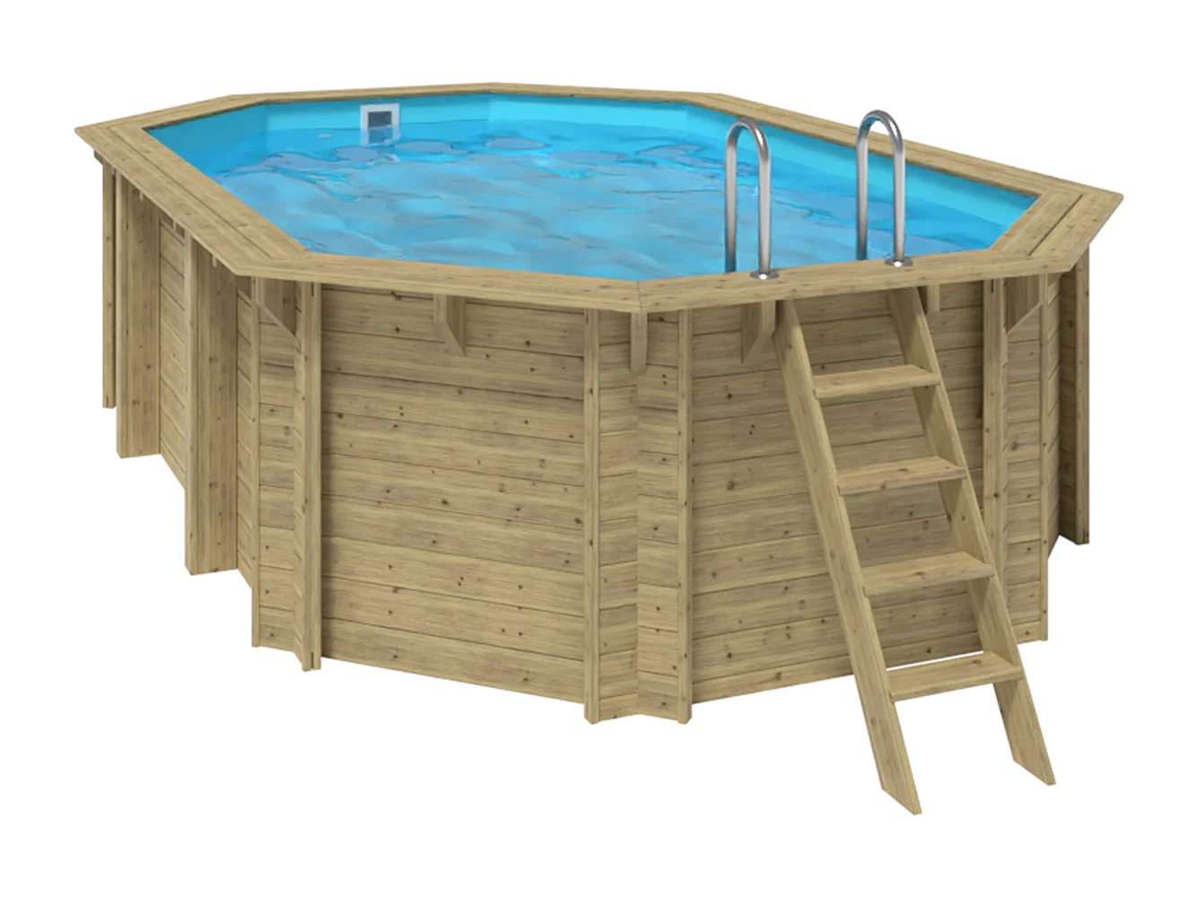 WATERCLIP - Piscine bois octogonale 541 x 350 cm - 12m2 - Autoclave IV - Liner 70/100 - Rainurée languette + Filtration 8m3/h + Echelle - EMEO