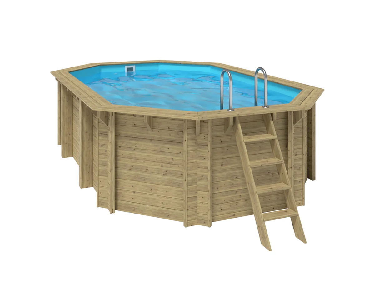 Piscine bois SWIMWOOD octogonale 541x350x131 cm EMEO – 14m³ – filtration sable 8m3 h