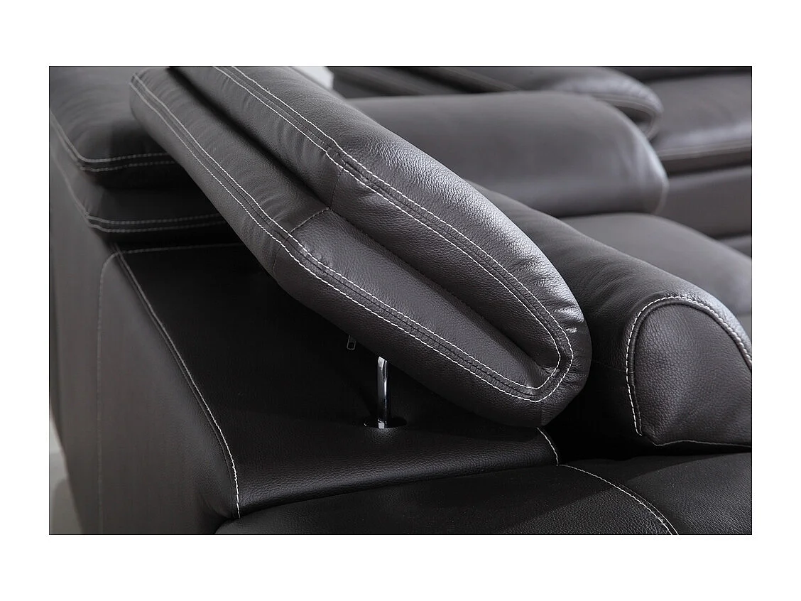 Canapé 2 places en cuir luxe ITALINA, noir avec surpiqure blanche