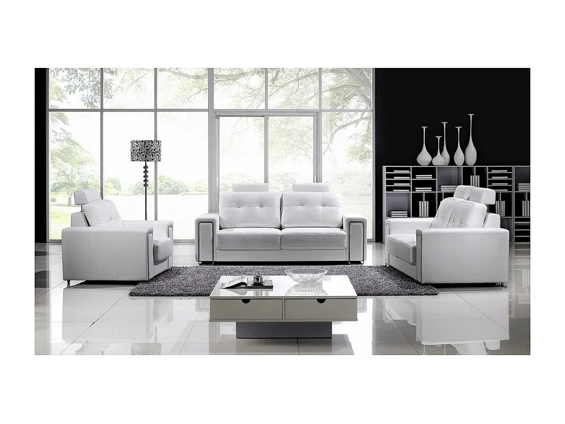 Canapé 2 places en cuir Prestige luxe haut de gamme italien MATIGNON, blanc