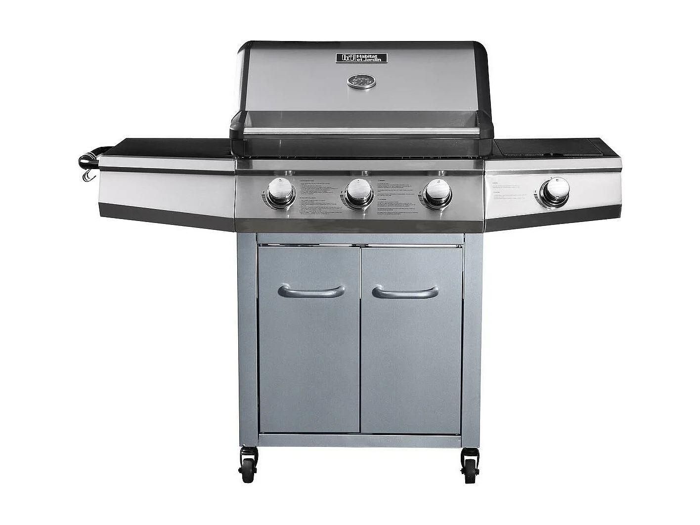 Barbacoa a gas con LED "Bingo 4" - 4 quemadores (1 lateral) - 14kW + Funda de protección- Plateado