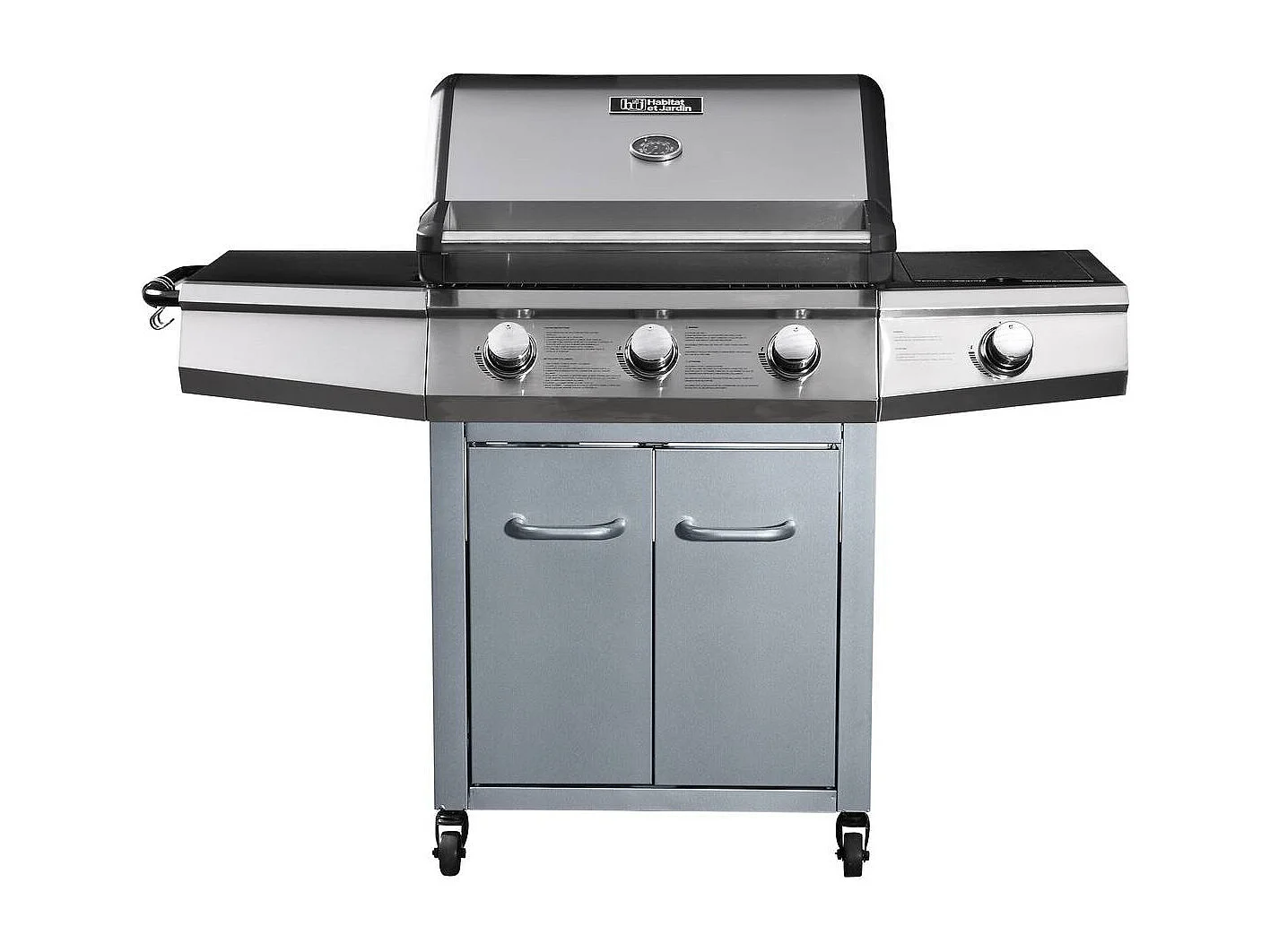 Churrasqueira a gás com LED "Bingo 4" - 4 queimadores incluindo 1 lateral - 14kW + Capa de protecção - Prata
