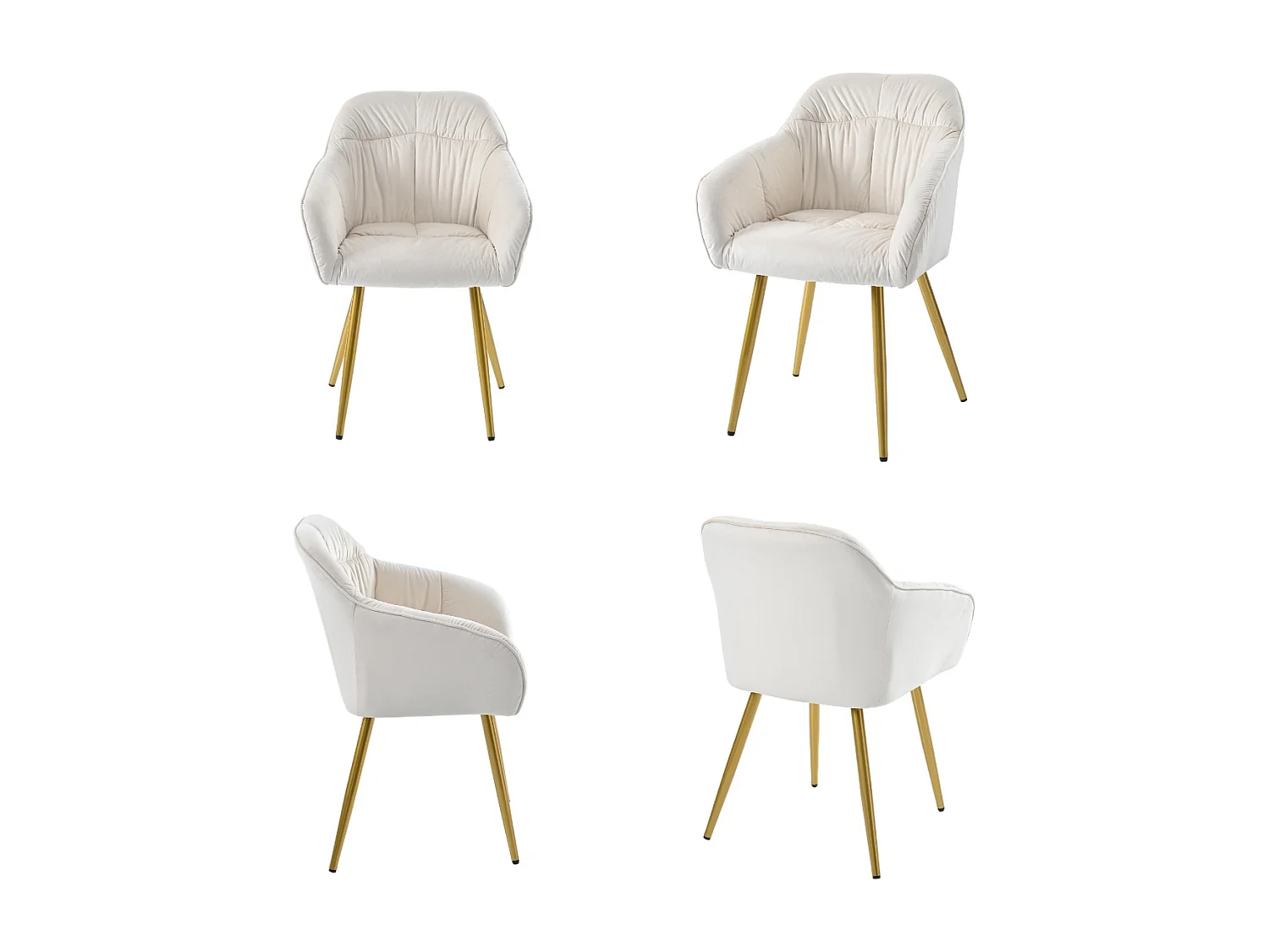 Lot de 4 Chaises en velours avec accoudoirs - pieds réglables - Beige & Doré