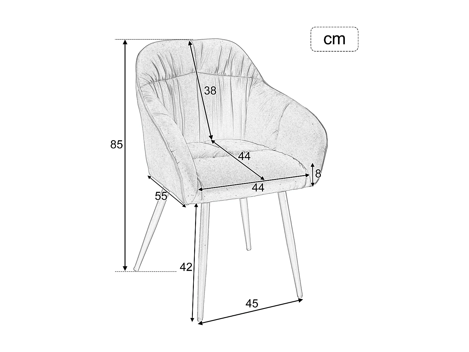 Lot de 4 Chaises en velours avec accoudoirs - pieds réglables - Beige & Doré