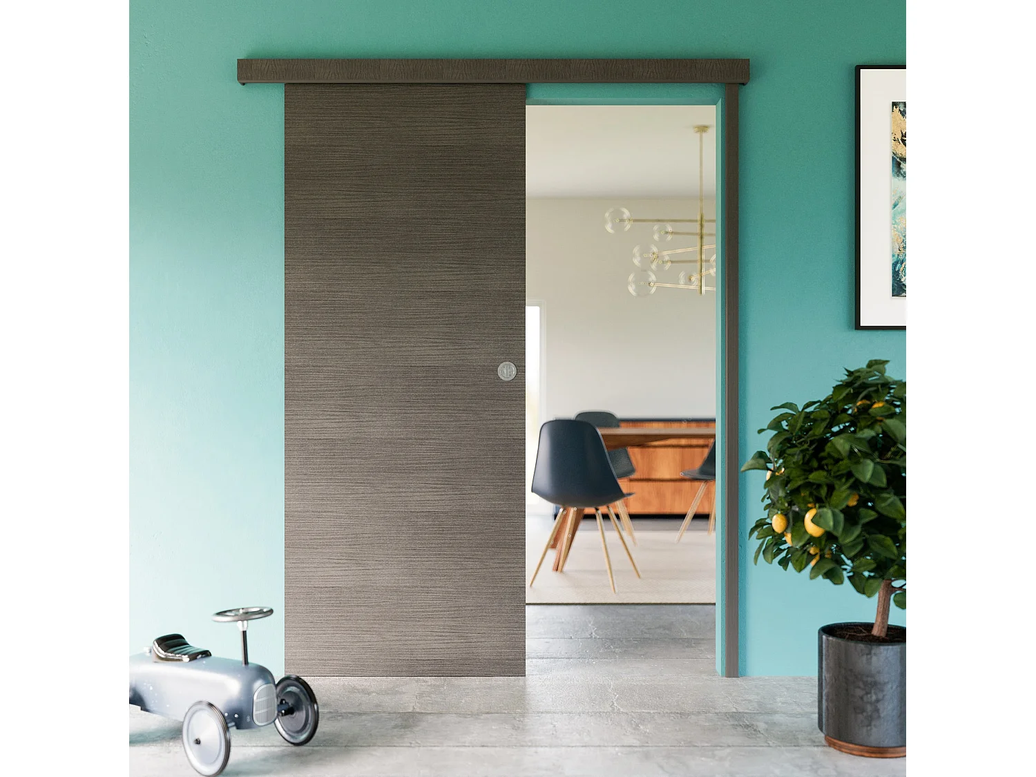 Porte Coulissante avec Rail + Serrure - Costa Rica 83 cm