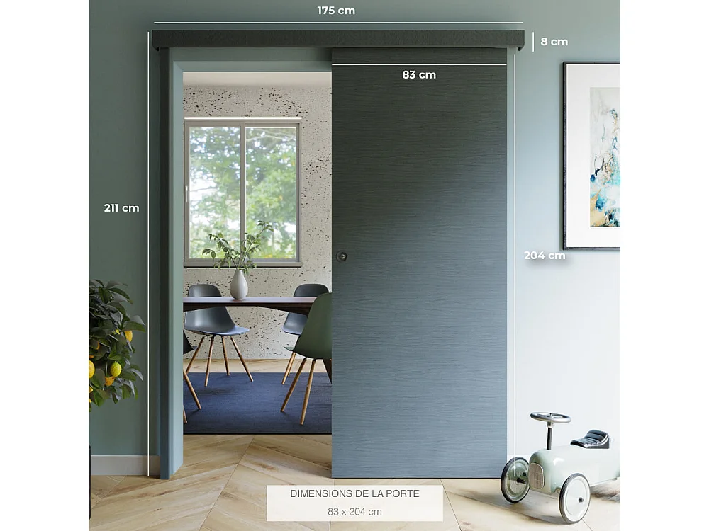 Porte Coulissante avec Rail + Serrure - Costa Rica 83 cm