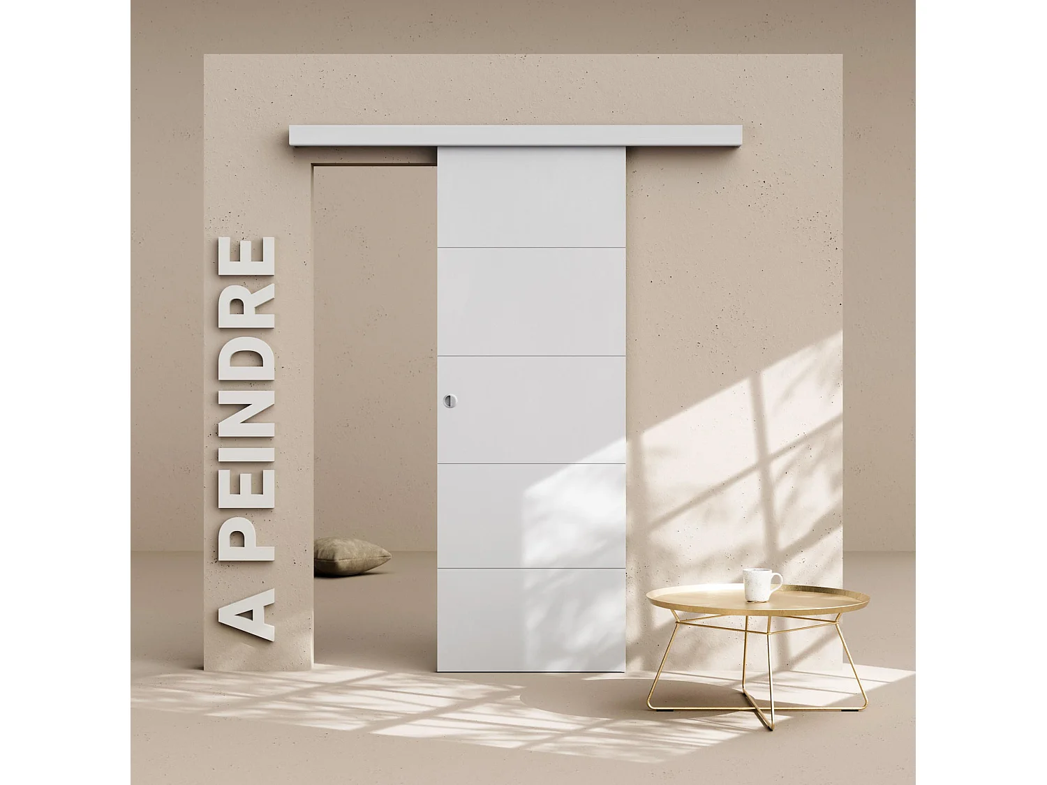 Porte Coulissante avec Rail - Prépeinte Ligne 73 cm - Sans butée